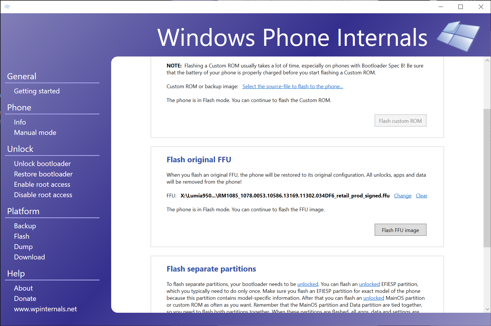 WPInternals flash page