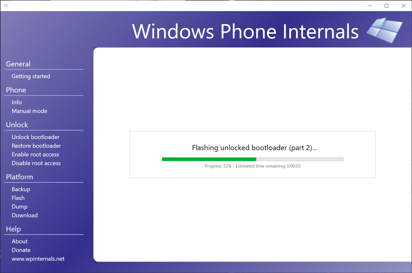 WPInternals unlocking the bootloader